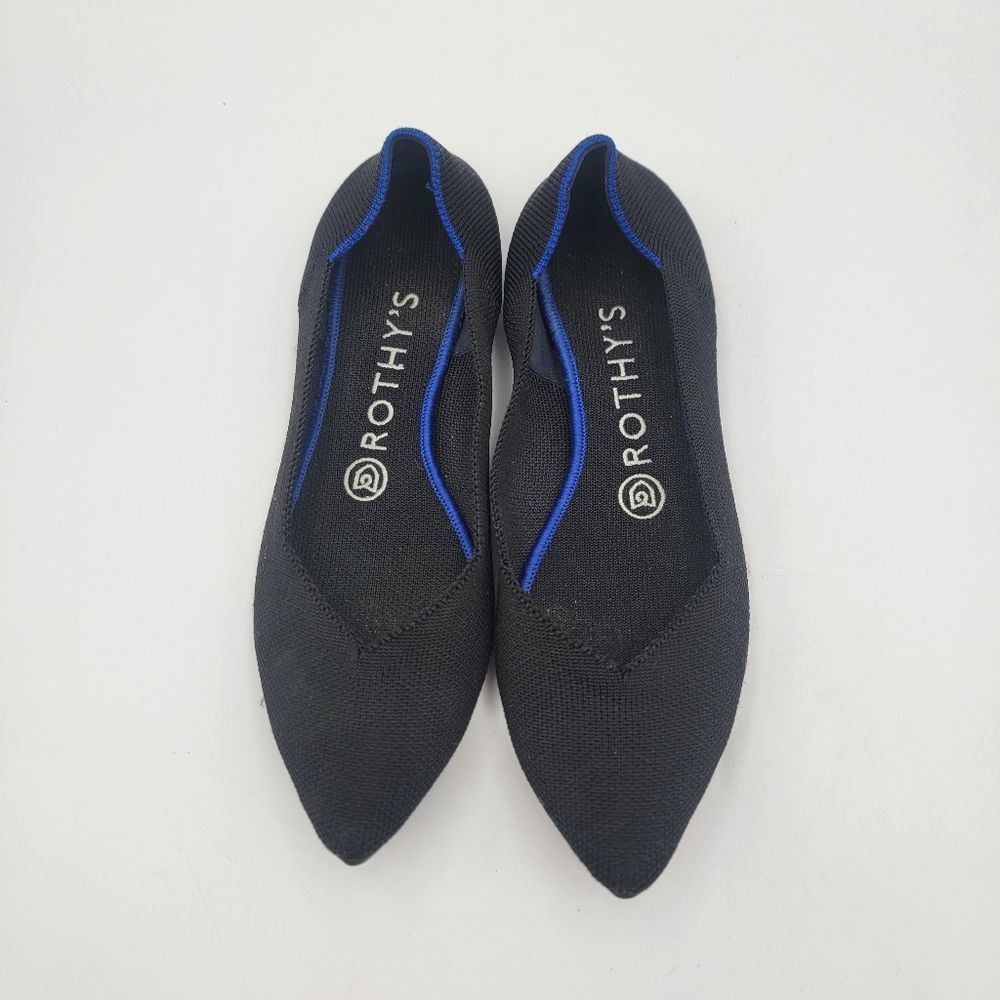 Rothy’s The Point Black Solid Knit Textile Pointy Toe Ballet Flats Size 7